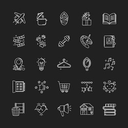 Healthy lifestyle chalk white icons set on black vector