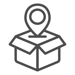 Parcel location line icon opened box with map pin vector