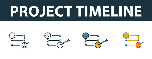 Project timeline icon set four simple symbols vector
