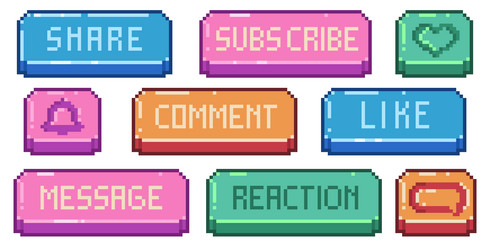 Retro 8-bit Social Media Buttons vector image