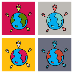 set of globe earth with color pointer marks vector