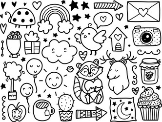 Whimsical Doodles - Cute Elements Vector Image