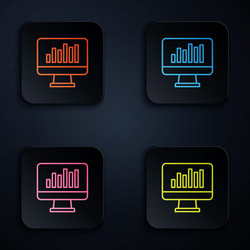 color neon line computer monitor with graph chart vector image