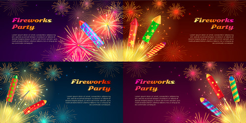 Colourful exploding rockets on bright background vector