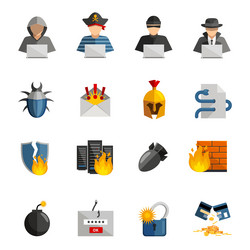 hacker flat color icons set vector