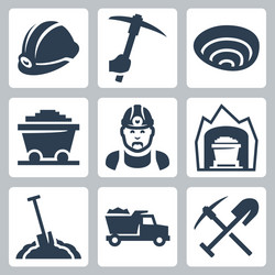 Mining industry isometric icons set Royalty Free Vector