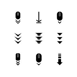 Scroll down buttons black glyph icons set vector