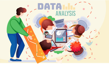 data analysis teamwork a team analysts holds vector image
