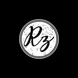R z initial handwriting in black and white circle vector