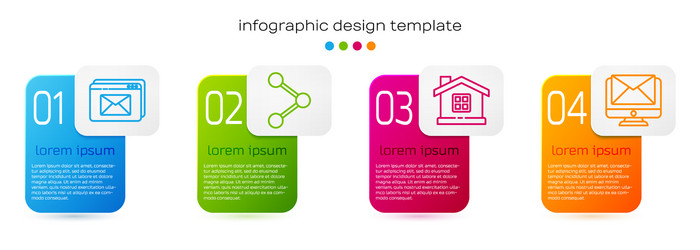 Set line website and envelope share house vector