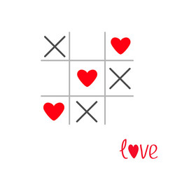 tic tac toe game with cross and heart sign mark vector