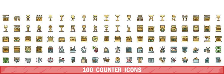 100 counter icons set color line style vector image