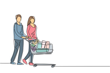 One continuous line drawing young happy romantic Vector Image