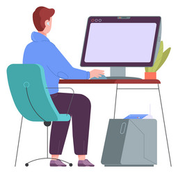 remote workplace man working at computer vector image