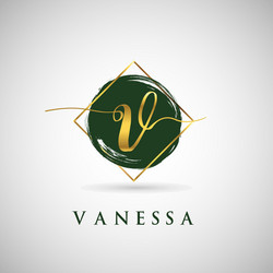 V initial round gold logo Royalty Free Vector Image