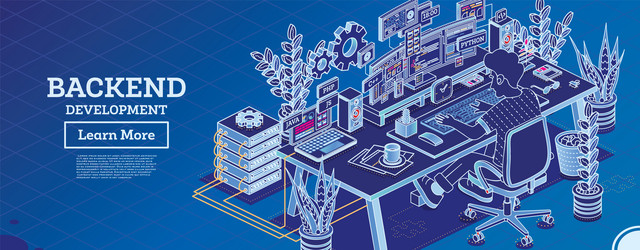 backend development on computer working vector image