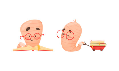 Cute book worm character in glasses Royalty Free Vector