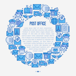 post office concept in circle with thin line icons vector image