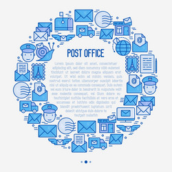 post office concept in circle with thin line icons vector