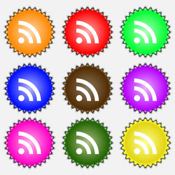 Rss feed icon sign a set of nine different colored vector