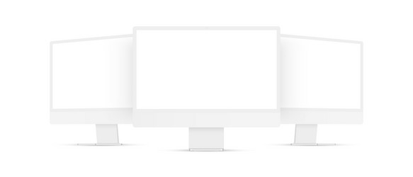 Clay computer monitors mockups front and side vector