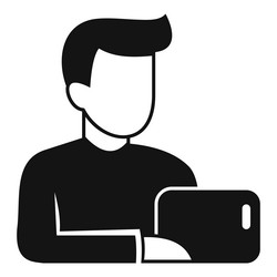 man working on tablet black simple icon vector image