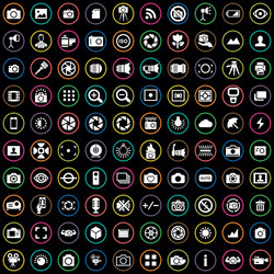 Photography 100 icons universal set for web and ui vector