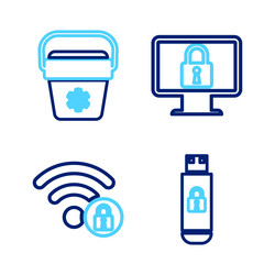 set line usb flash drive with lock wifi locked vector image