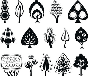 set of decorative graphic trees vector image