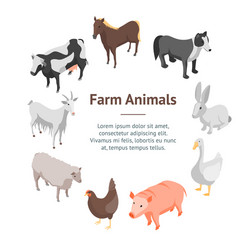 farm animals 3d banner card circle isometric view vector