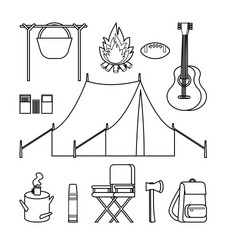 Hand drawn backpacking icons set vector