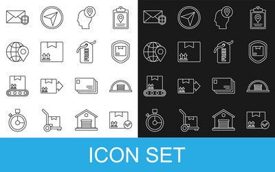 Set line package box with check mark hangar vector