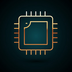 gold line computer processor with microcircuits vector image
