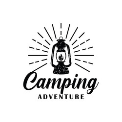 Hand drawn camping logo with lantern vintage vector