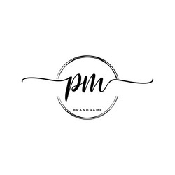 pm initial handwriting logo with circle template vector image