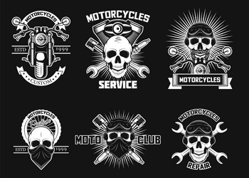 Vintage Moto Skull Logos Vector Image