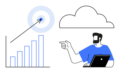 achieving goals through data analysis and cloud vector image