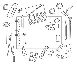 Art tools and materials black linear style vector