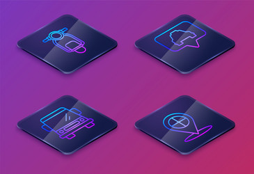 Set isometric line scooter car map pointer vector