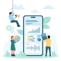 digital data analysis tiny people monitor graphs vector