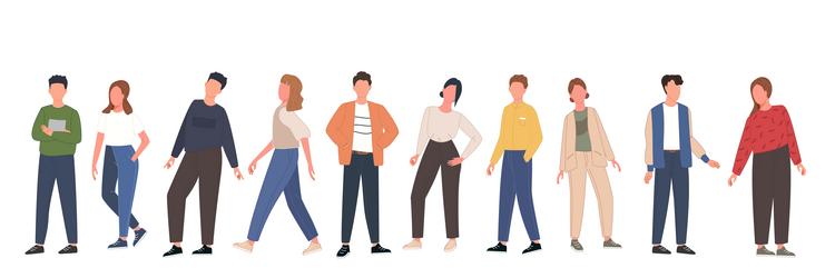 Set multicultural group of people isolated vector