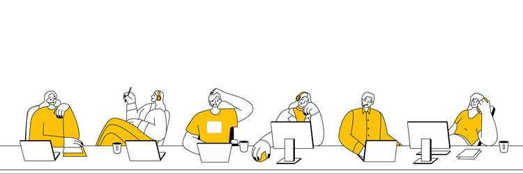 team operators working in call-center workers vector image