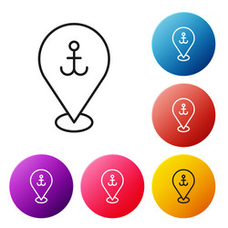 black line map pointer with anchor icon isolated vector image