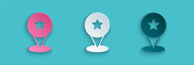 Paper cut map pointer with star icon isolated vector