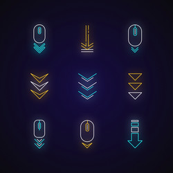 Scroll down buttons neon light icons set internet vector