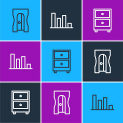 set line pencil sharpener drawer with documents vector image