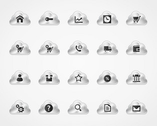 Set of web and commercial icons on metallic clouds vector