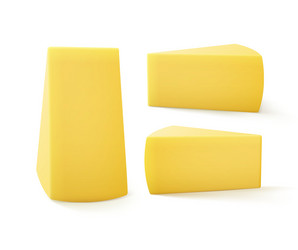 set of triangular pieces cheese on background vector image