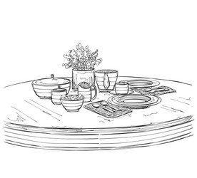 Hand-Drawn Table Setting Sketch vector image