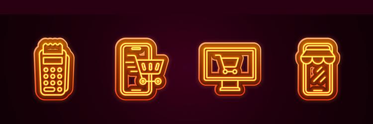 set line pos terminal mobile with shopping cart vector image